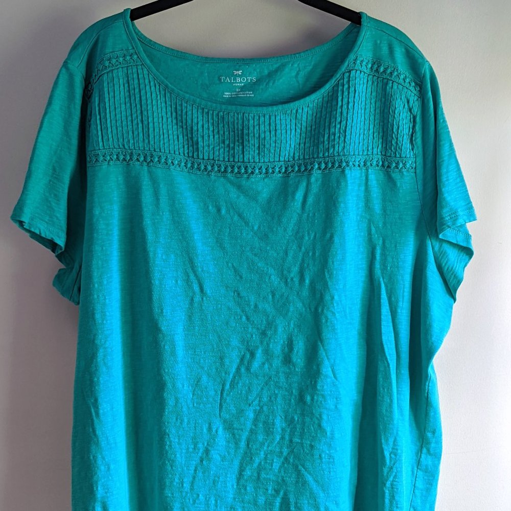 Talbots Teal Crochet Detail Tee